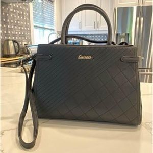 Susen | Handbag Cross Body Strap purse I Black with gold details | New